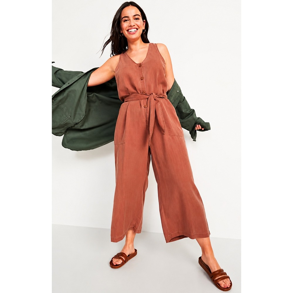 Old Navy Copper Moon Tencel Wide Leg‎ Jumpsuit Granola Boho Utility Medium